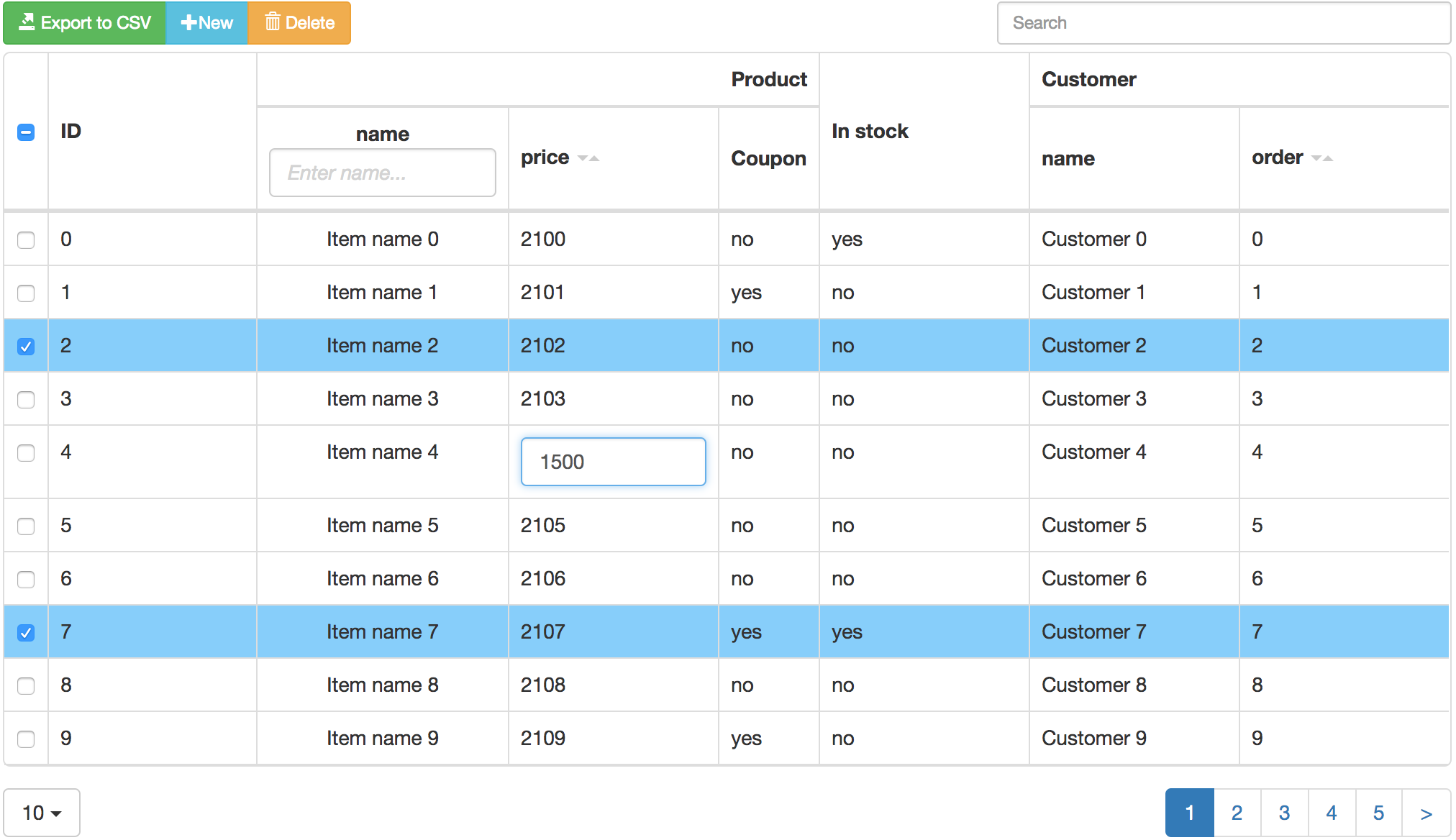 React Bootstrap Table 2 Demo